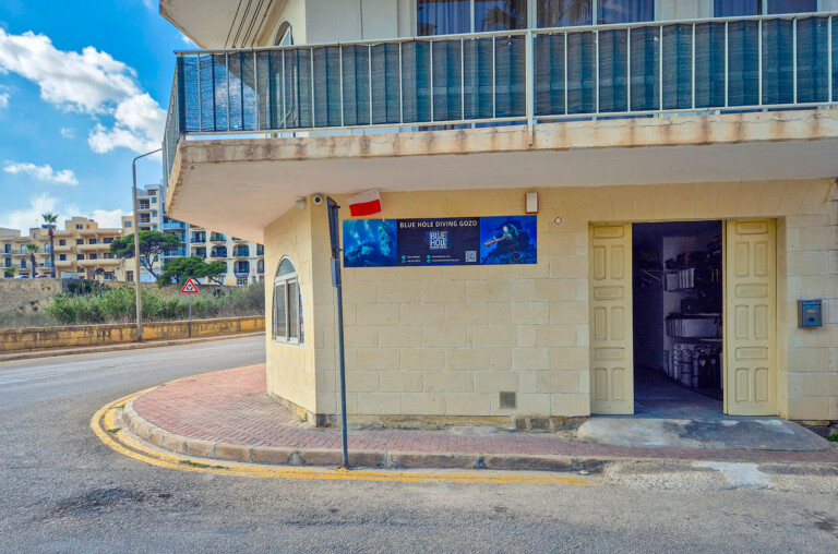 Blue Hole Diving Gozo location, front door, Marsalforn. Contact - Blue Hole Diving Gozo